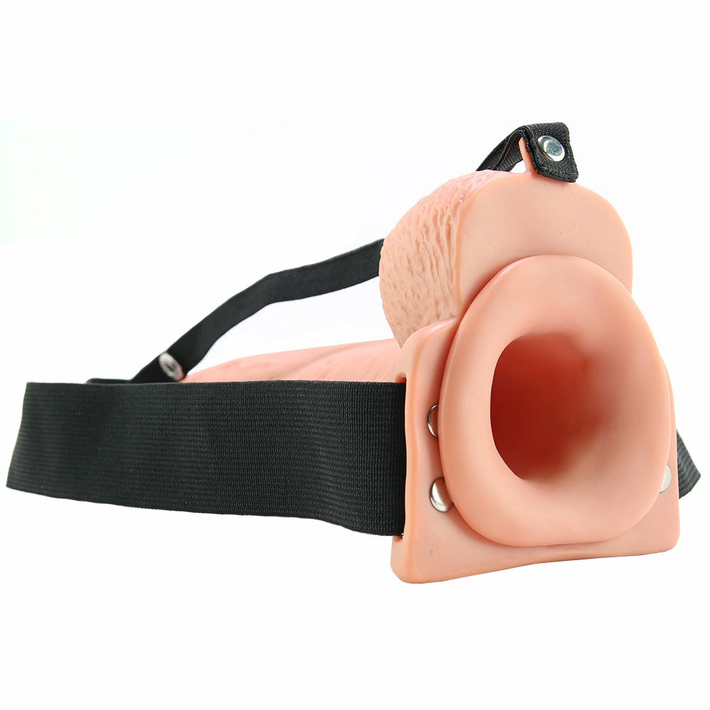 9 Inch Hollow Squirting Strap-On with Balls in Vanilla