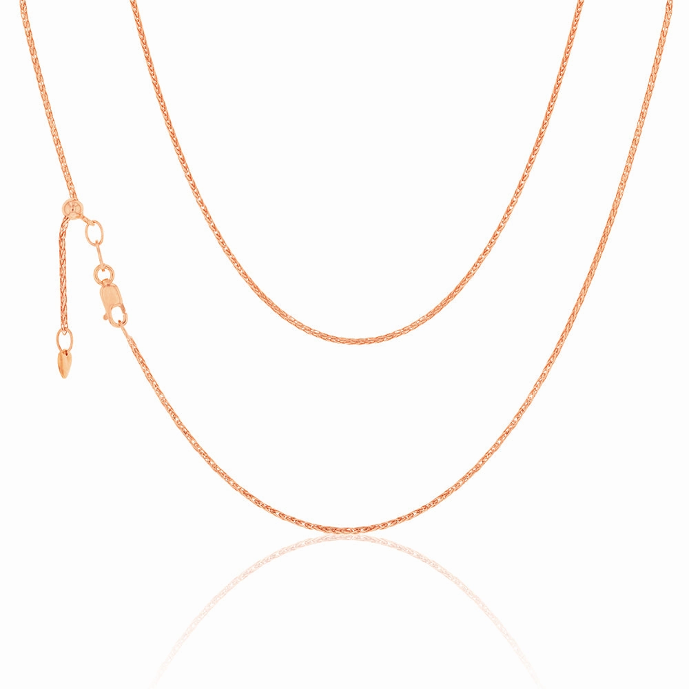 9ct Rose Gold Wheat link Extender 47cm Chain 30gauge