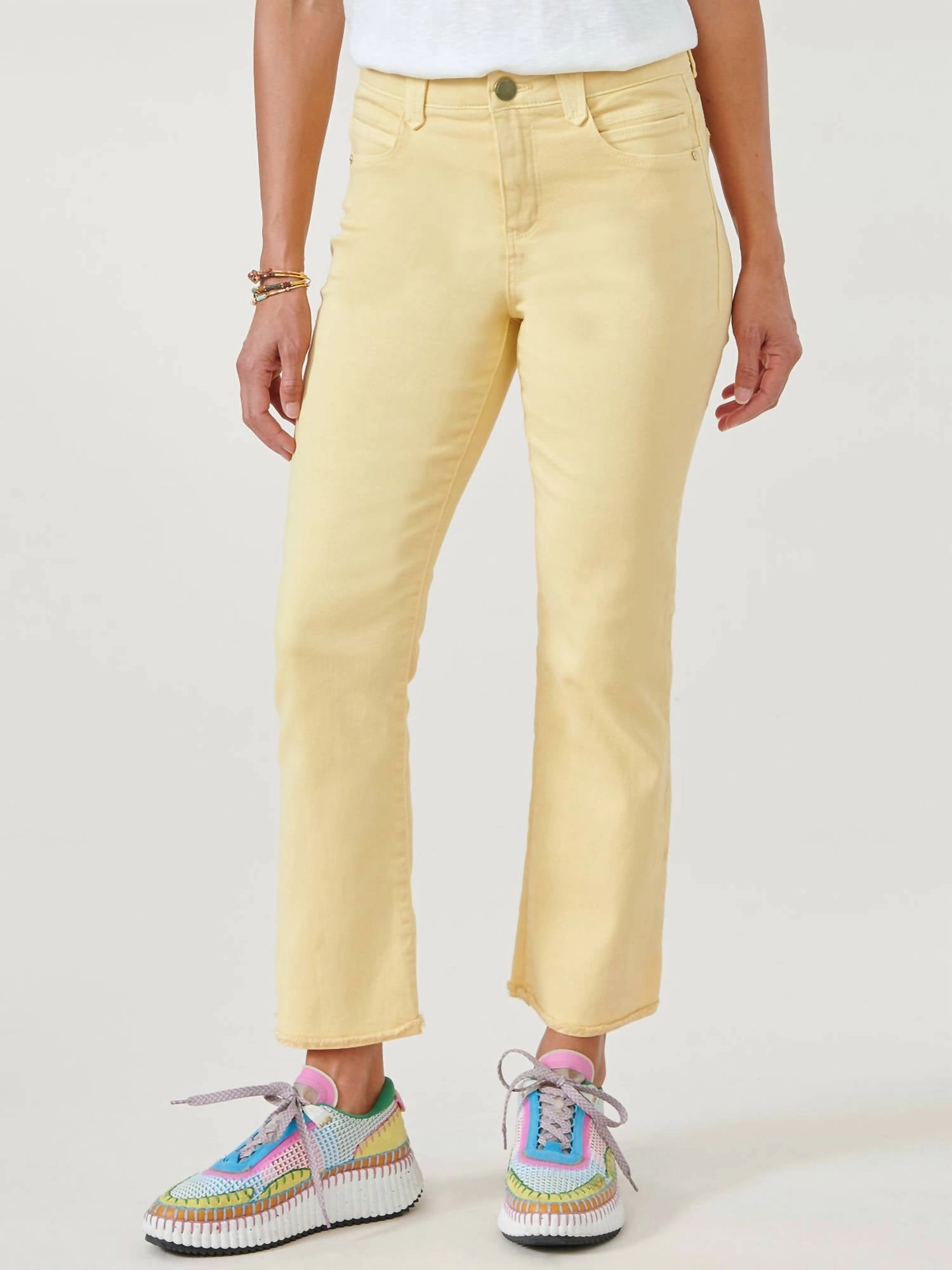 "Ab"Solution High Rise Colored Itty Bitty Flare Jean in Yellow
