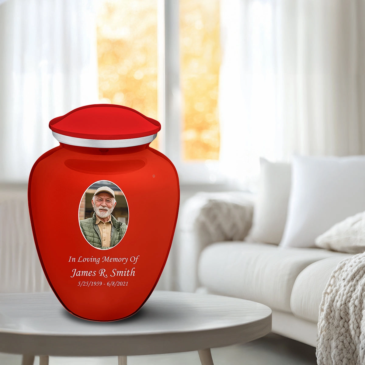 Adult Embrace Bright Red Portrait Cremation Urn