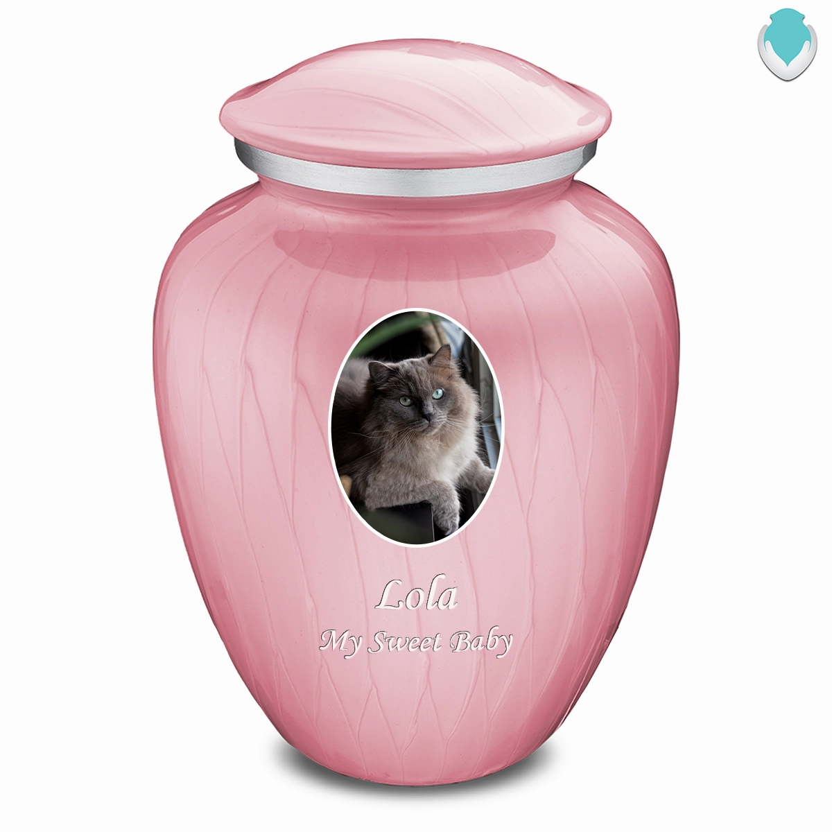Adult Pet Embrace Pearl Pink Portrait Cremation Urn