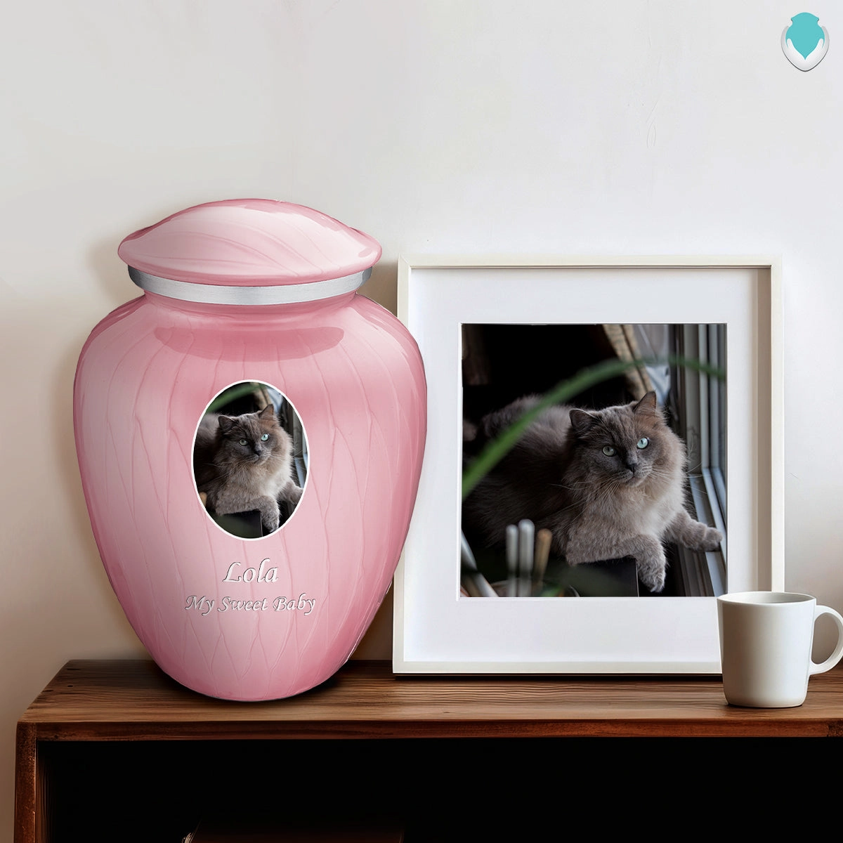 Adult Pet Embrace Pearl Pink Portrait Cremation Urn