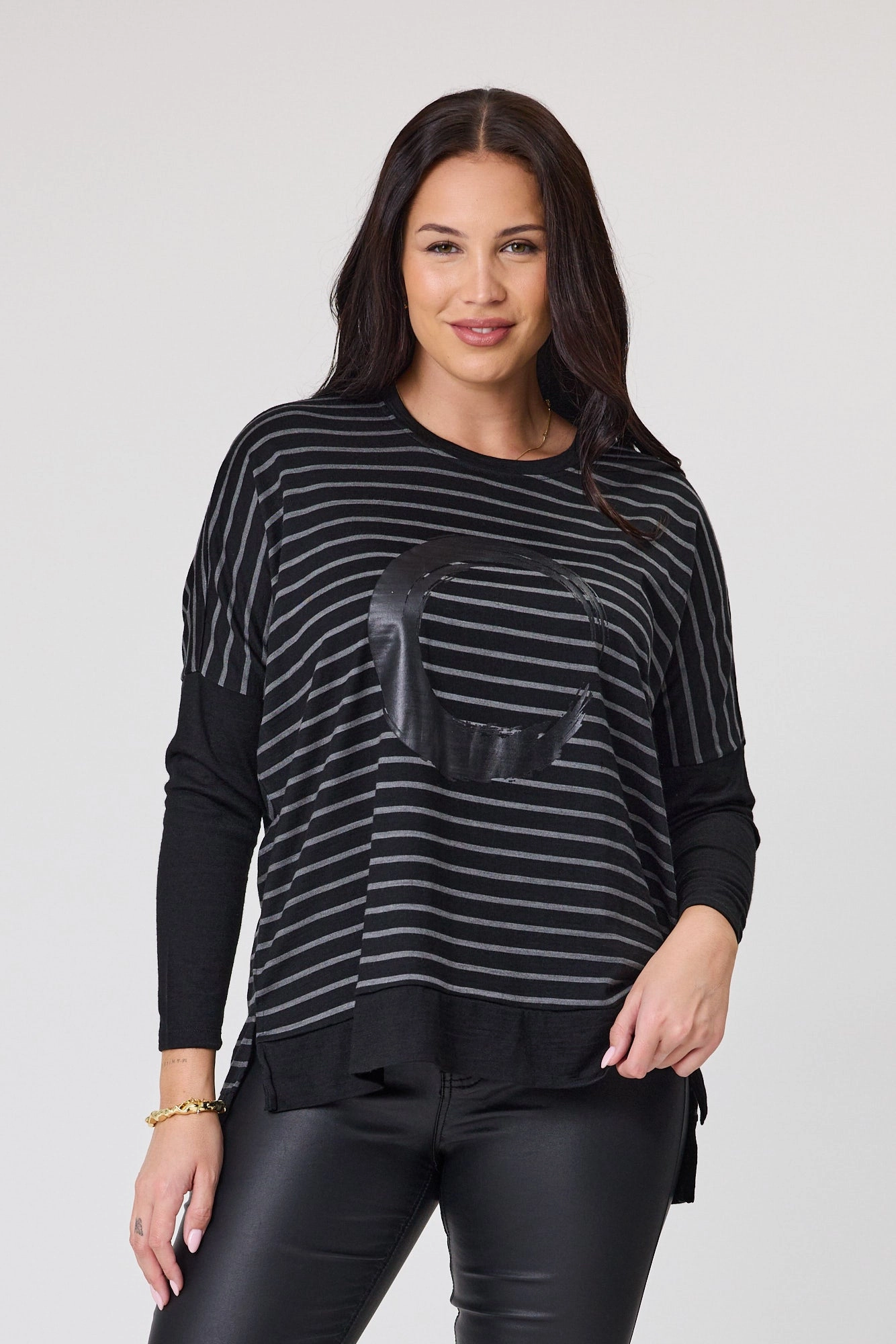 Alpine by Shine On Brunswick Striped Merino Top Black Grey