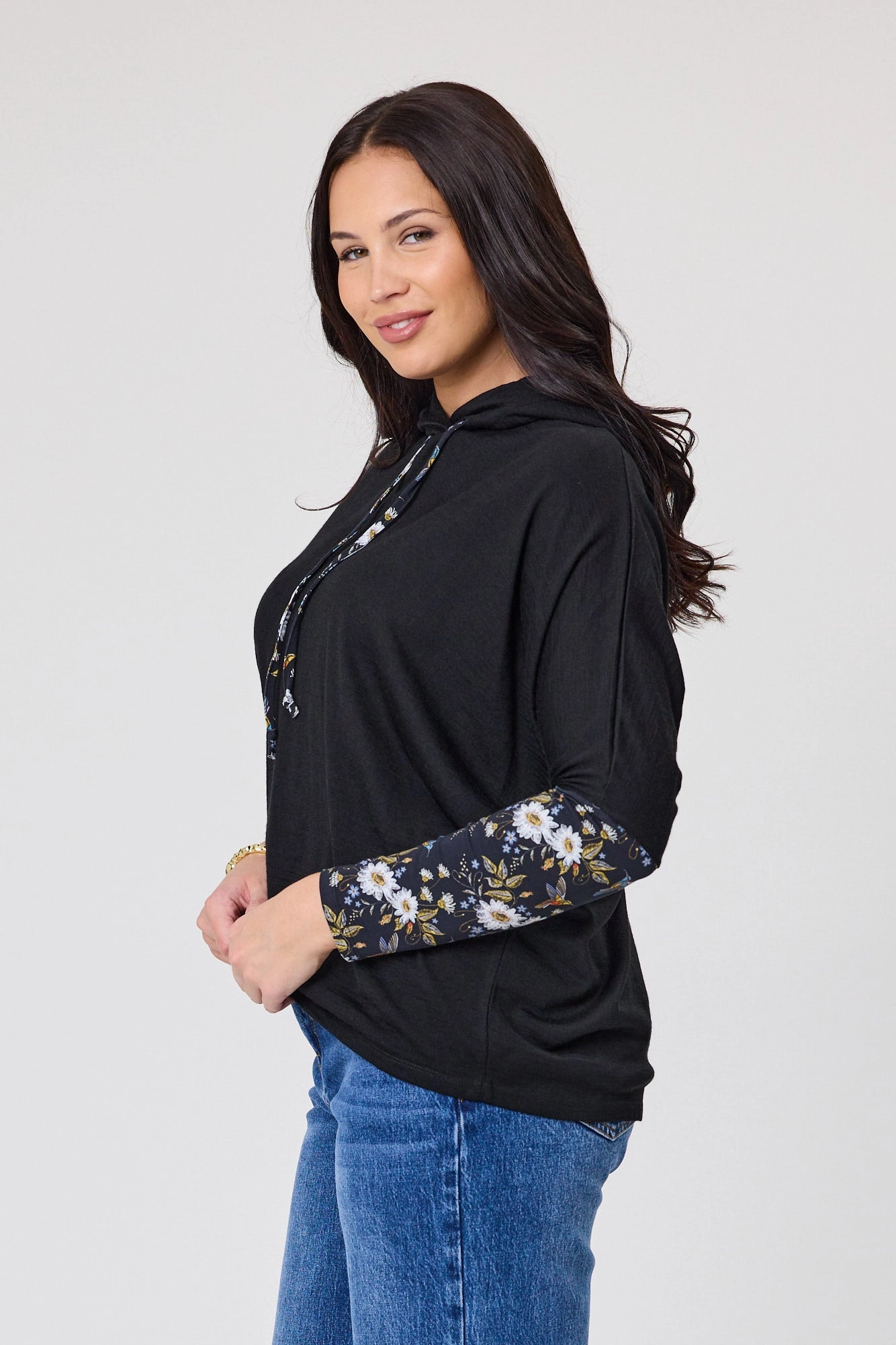 Alpine by Shine On Halifax Contrast Sleeve Hoodie Black