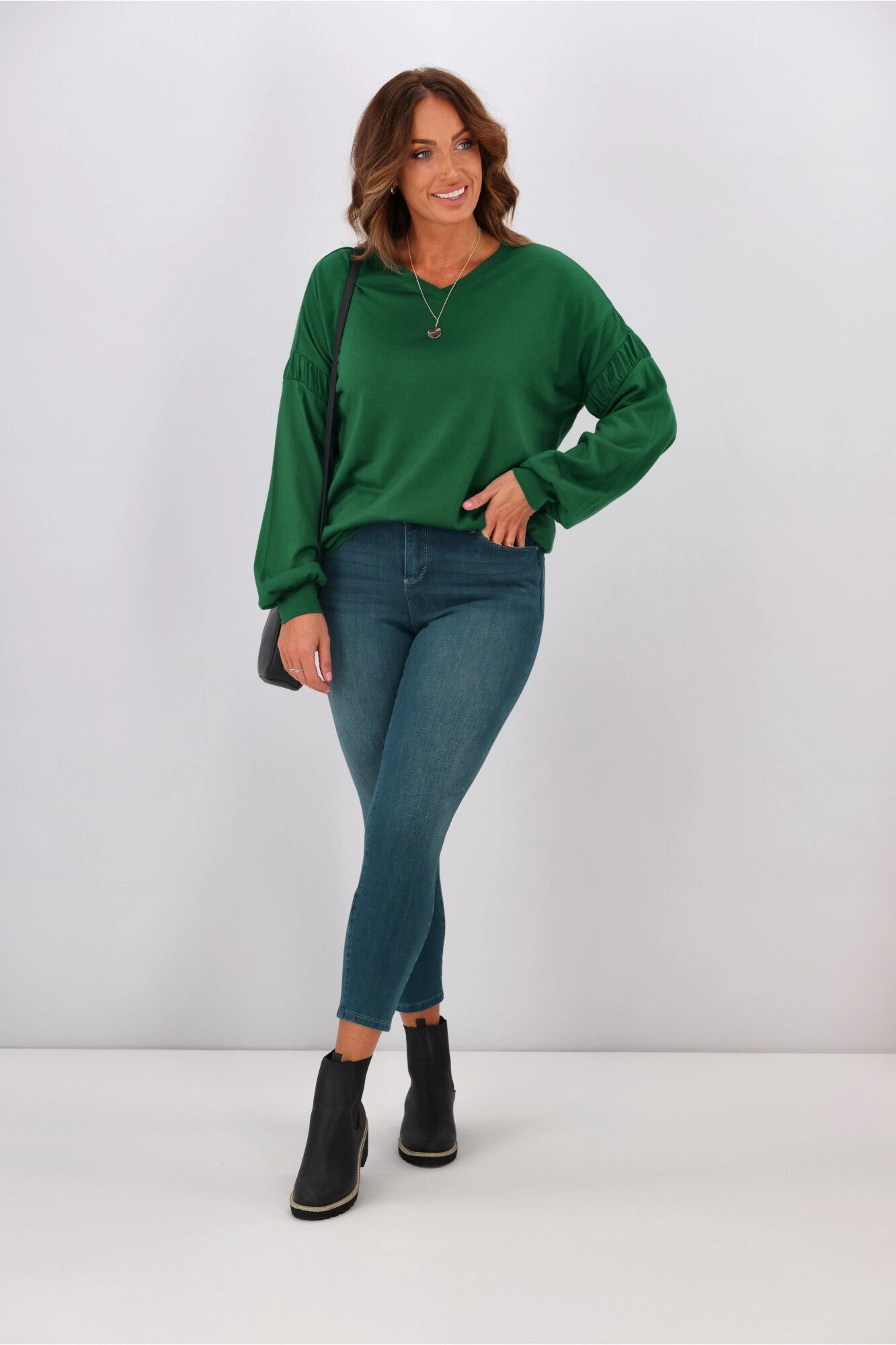 Alpine by Shine On Megan Drop Shoulder Merino Top Emerald