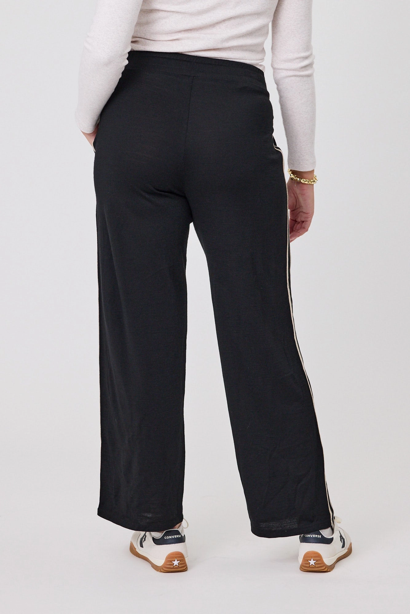 Alpine by Shine On Vancouver Stripe Detail Merino Wide Leg Pant Black