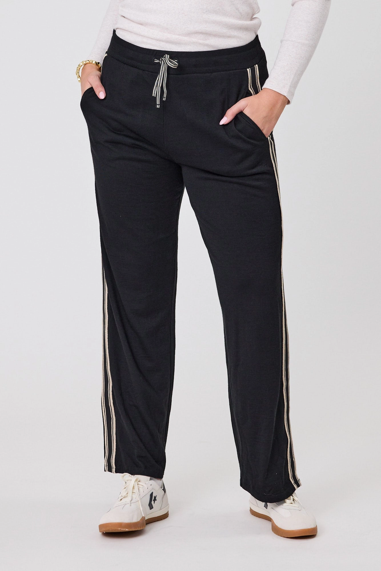Alpine by Shine On Vancouver Stripe Detail Merino Wide Leg Pant Black