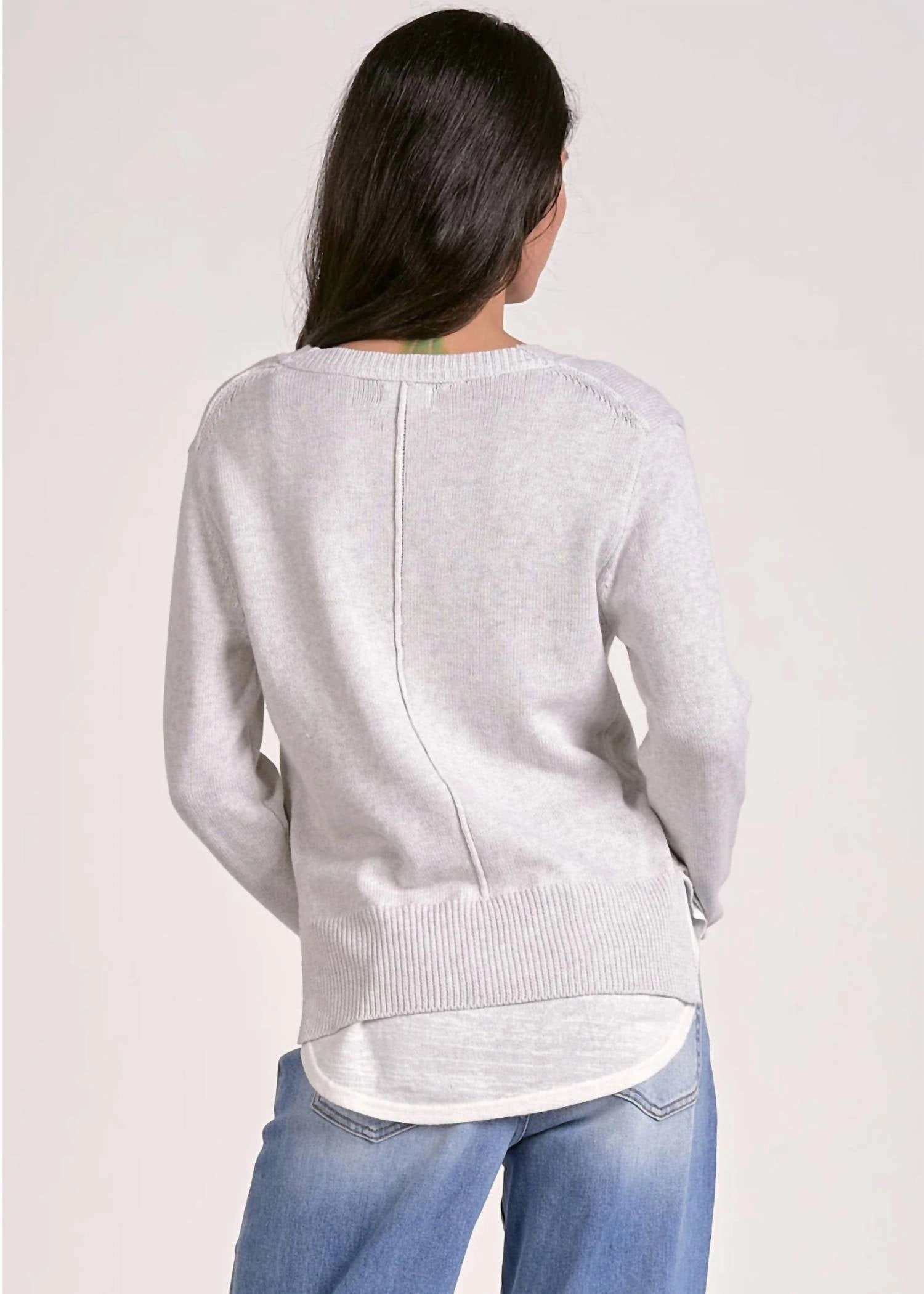 Angela V-Neck Layered Sweater In Grey/white