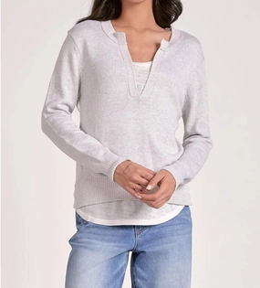 Angela V-Neck Layered Sweater In Grey/white