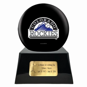 Baseball Cremation Urn with Optional Colorado Rockies Ball Decor and Custom Metal Plaque