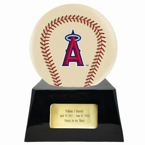 Baseball Cremation Urn with Optional Ivory Los Angeles Angels Ball Decor and Custom Metal Plaque