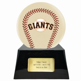 Baseball Cremation Urn with Optional Ivory San Francisco Giants Ball Decor and Custom Metal Plaque