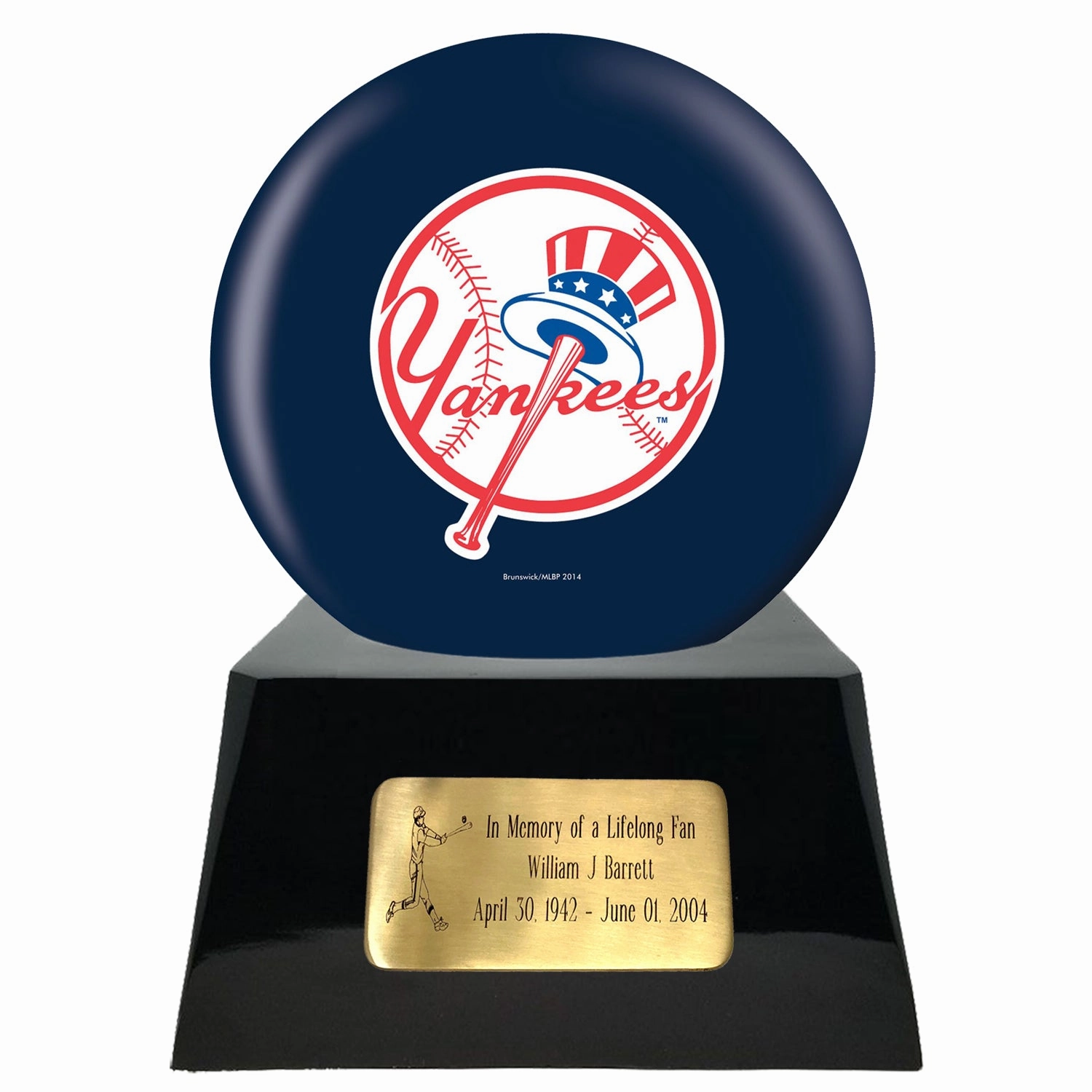 Baseball Cremation Urn with Optional New York Yankees Ball Decor and Custom Metal Plaque