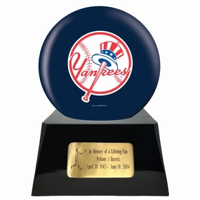Baseball Cremation Urn with Optional New York Yankees Ball Decor and Custom Metal Plaque
