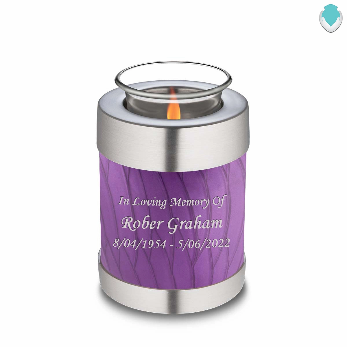 Candle Holder Embrace Pearl Purple Custom Engraved Text Cremation Urn