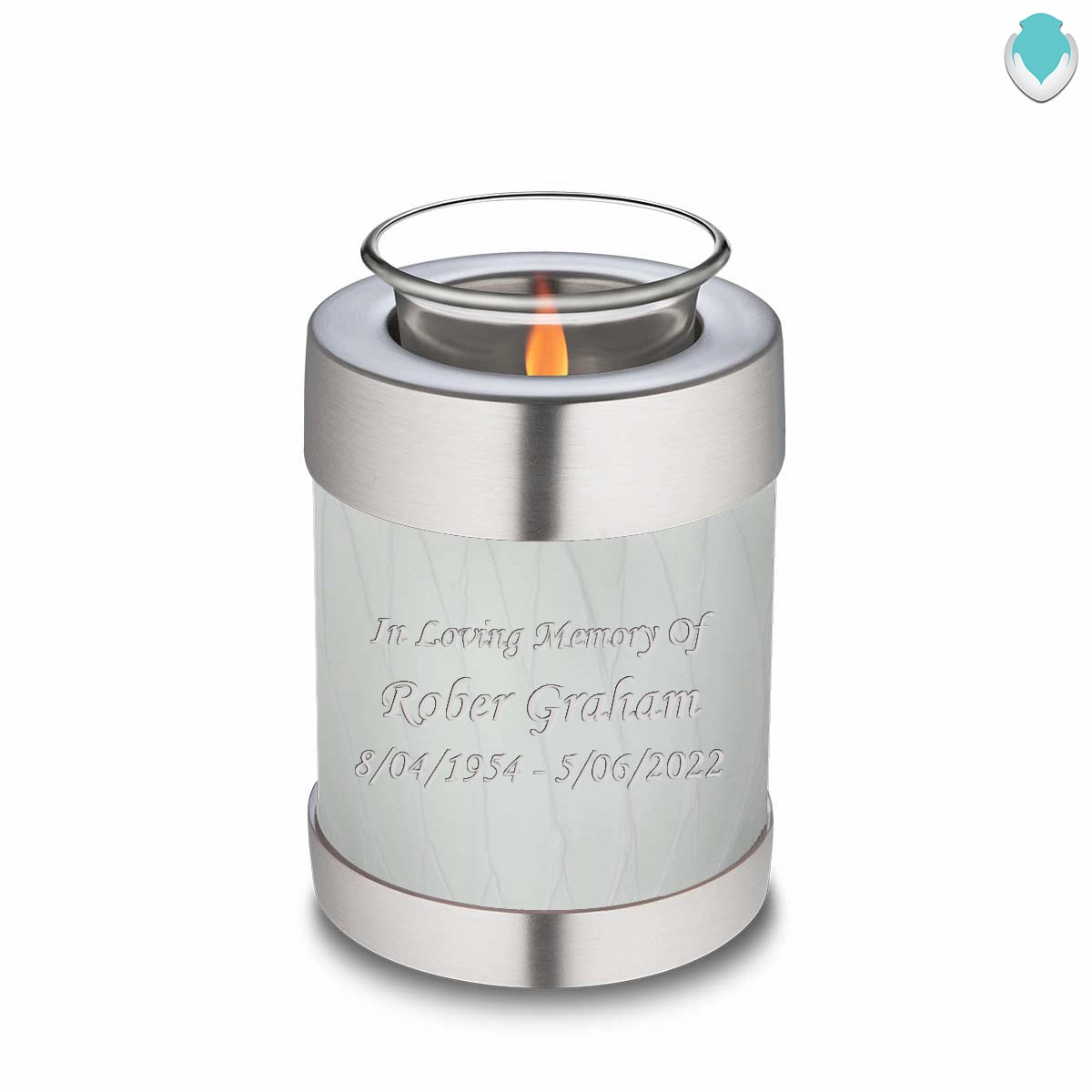 Candle Holder Embrace Pearl White Custom Engraved Text Cremation Urn