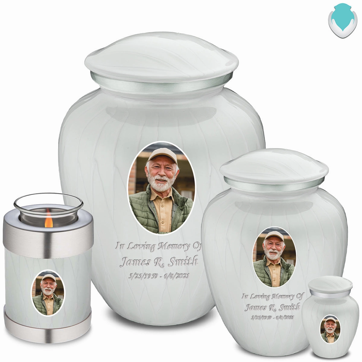 Candle Holder Embrace Pearl White Portrait Cremation Urn