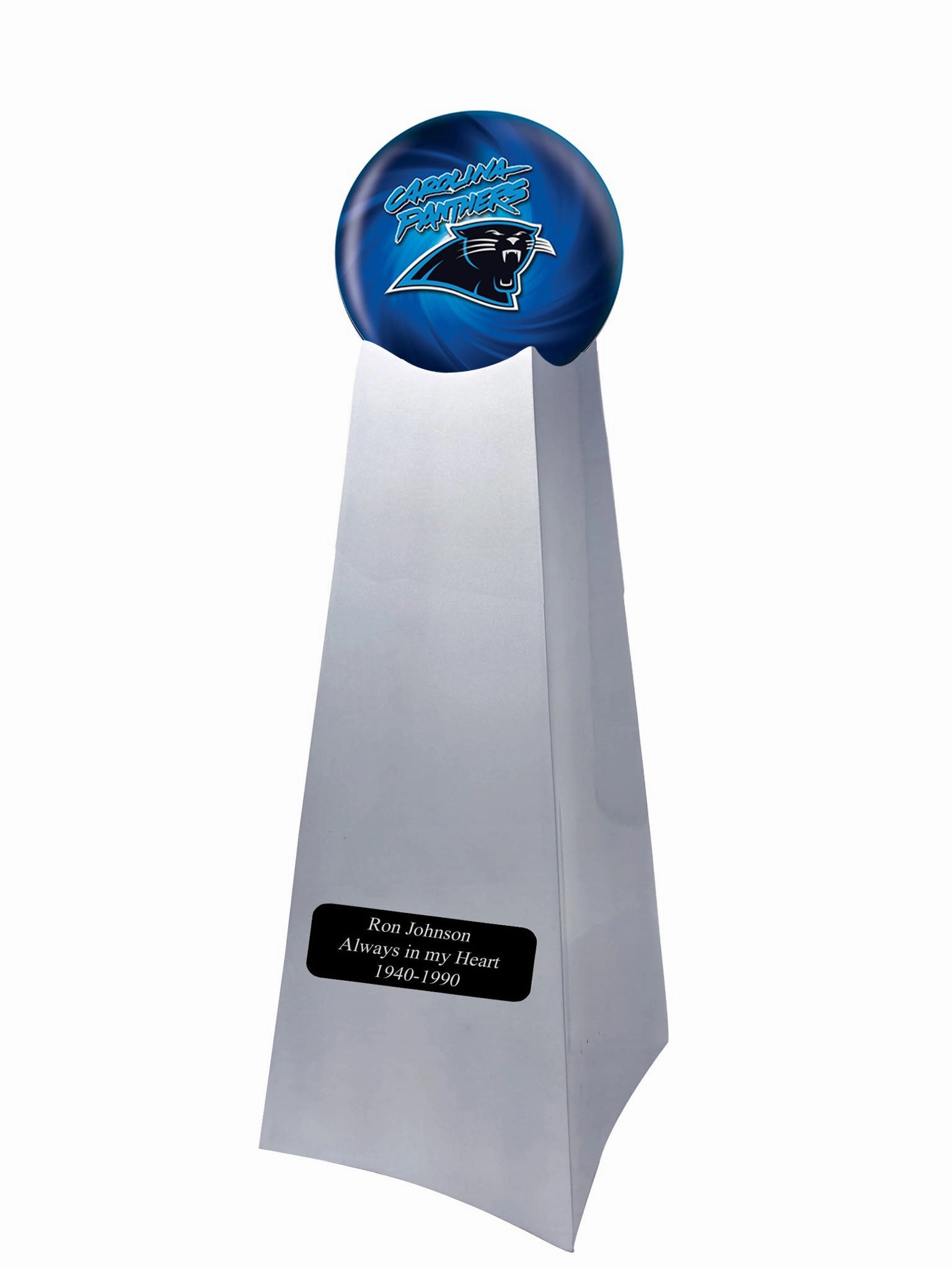 Championship Trophy Cremation Urn with Optional Carolina Panthers Ball Decor and Custom Metal Plaque