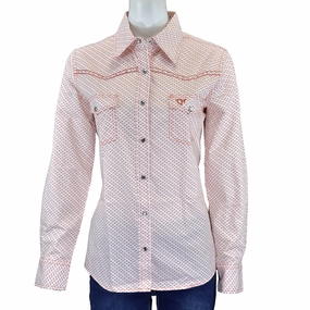 Cowboy Hardware Ladies Western Blouse Donut Print Coral/White 225557-250