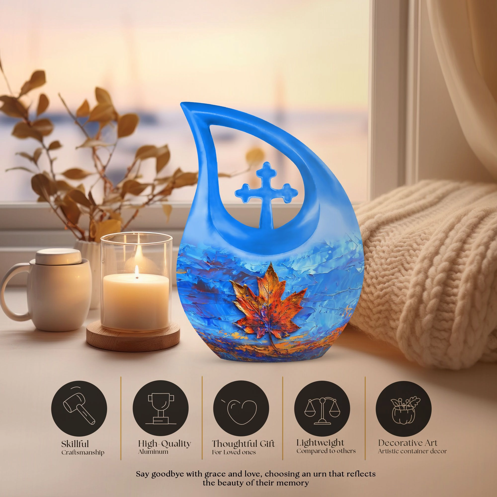 Cross-Drop Mapple Leaf Memorial Urn luxury cremation urn