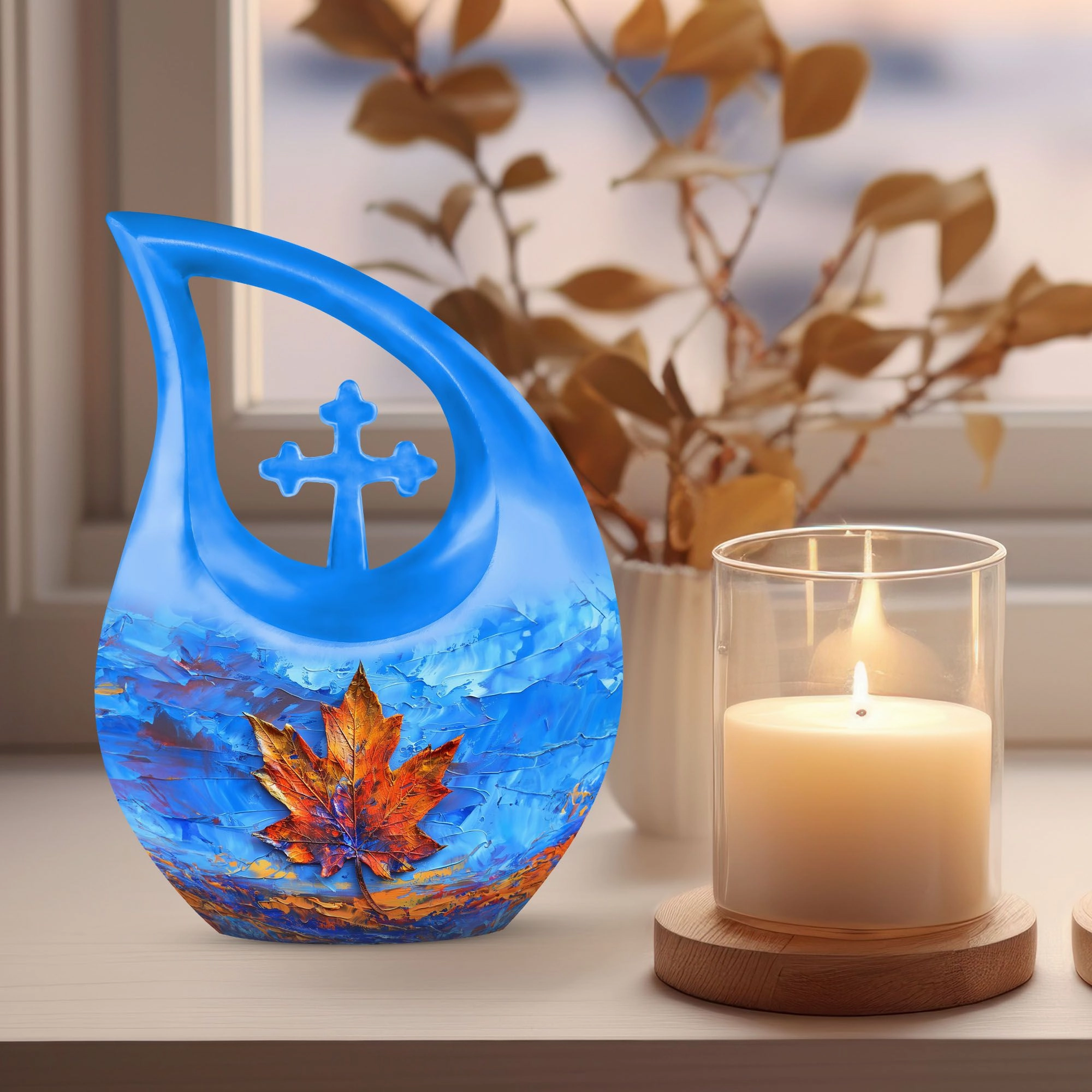 Cross-Drop Mapple Leaf Memorial Urn luxury cremation urn