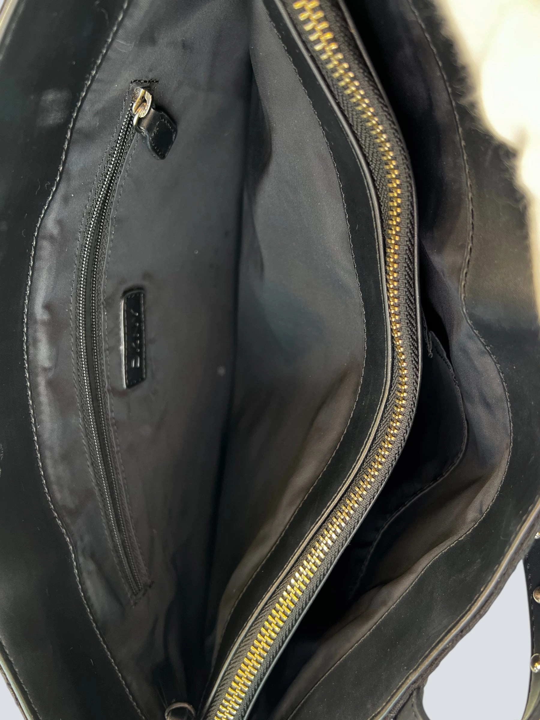 DKNY Black Monogram Canvas & Leather Tote