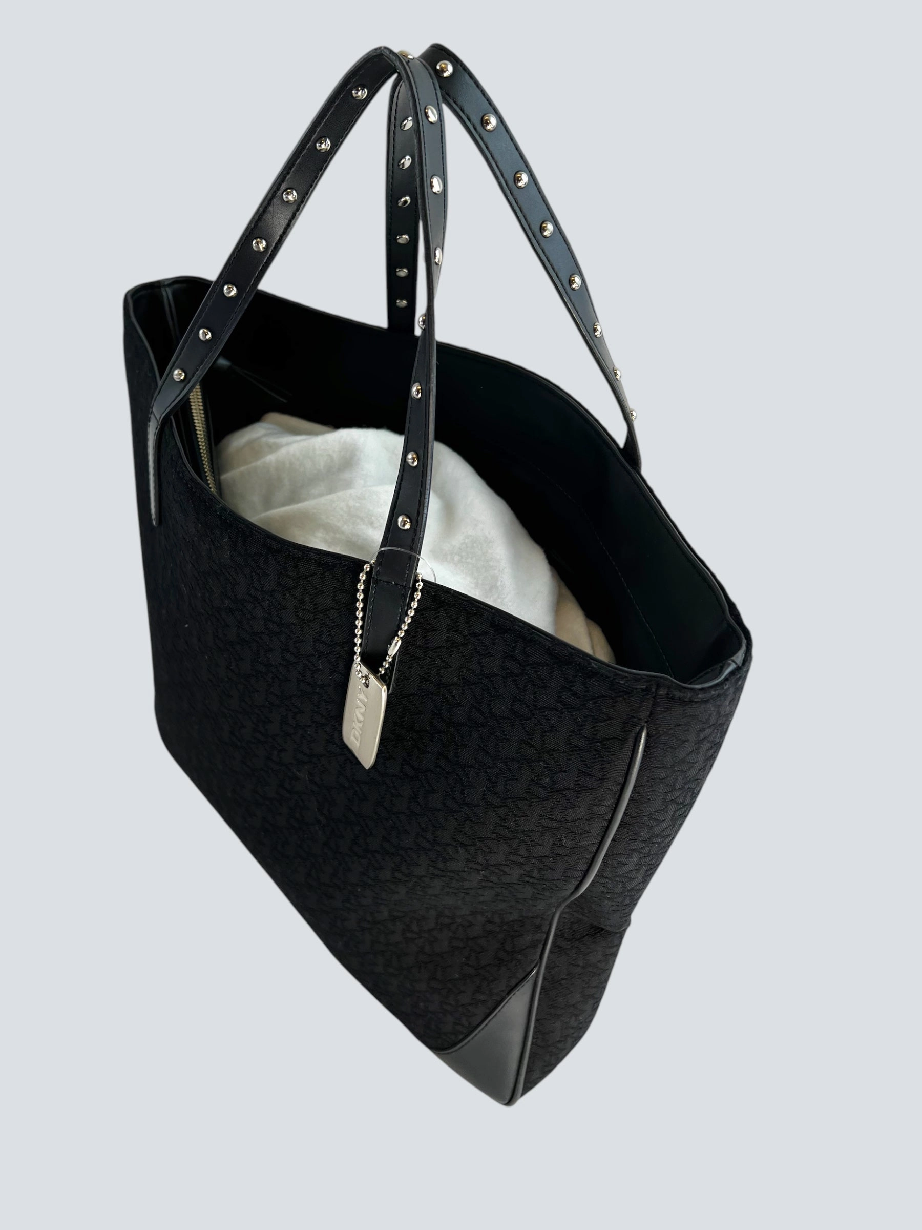 DKNY Black Monogram Canvas & Leather Tote