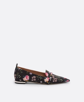 Dora Black Floral Grosgrain Loafers