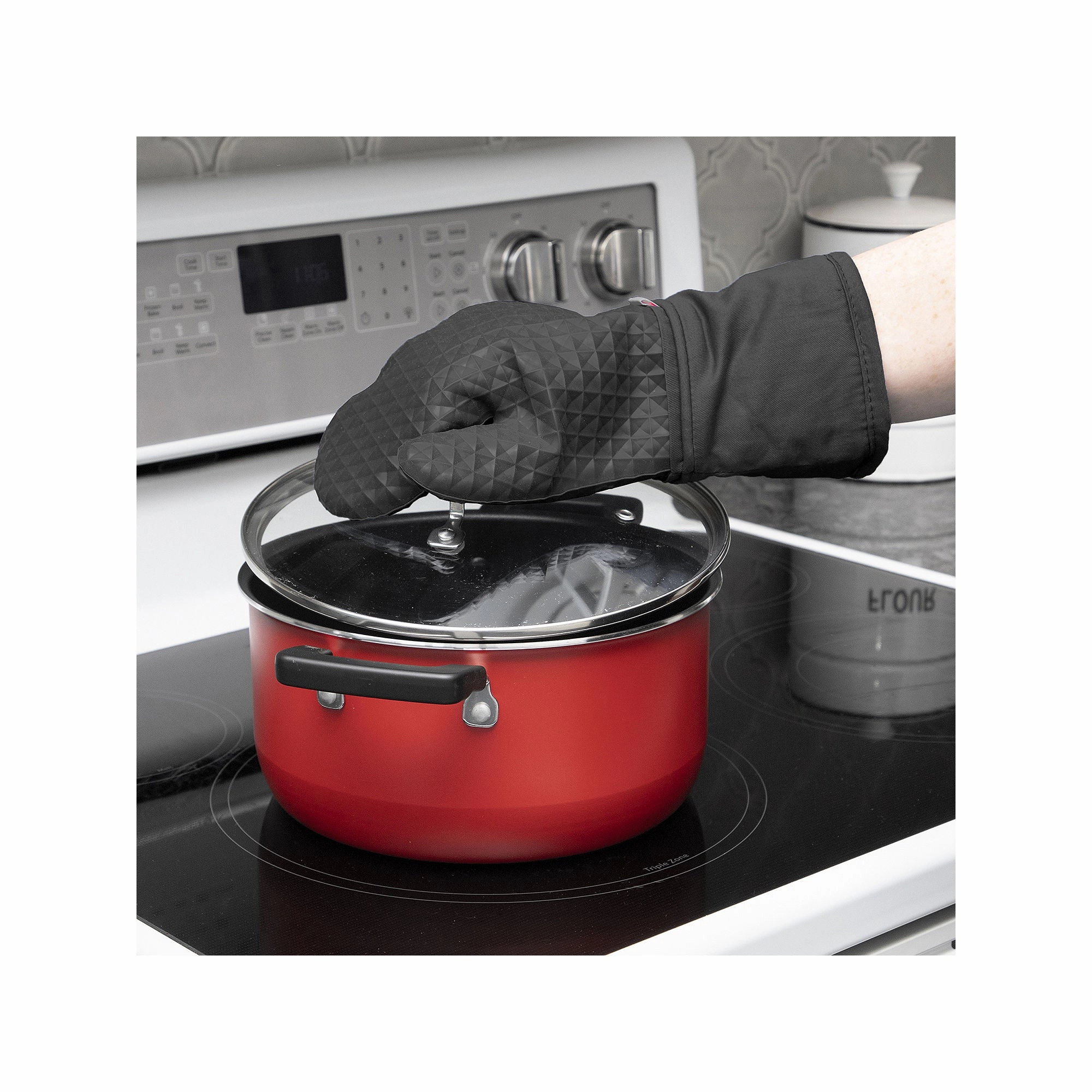 Flexible Waffle Silicone Oven Mitt, Two Pack, Charcoal