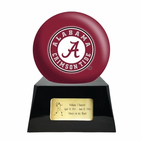 Football Cremation Urn with Optional Alabama Crimson Tide Ball Decor and Custom Metal Plaque