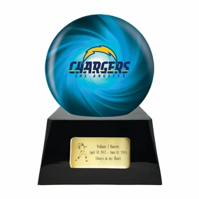 Football Cremation Urn with Optional Los Angeles Chargers Ball Decor and Custom Metal Plaque