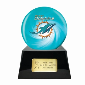 Football Cremation Urn with Optional Miami Dolphins Ball Decor and Custom Metal Plaque