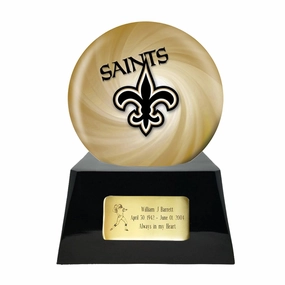 Football Cremation Urn with Optional New Orleans Saints Ball Decor and Custom Metal Plaque