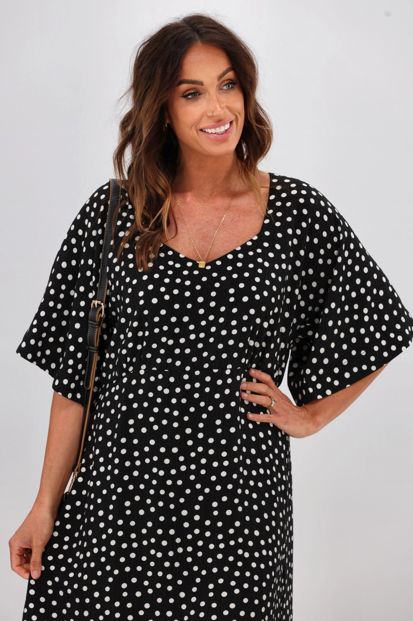 Gloss by Shine On Erin Kimono Sleeve Dress Black Polka Dot