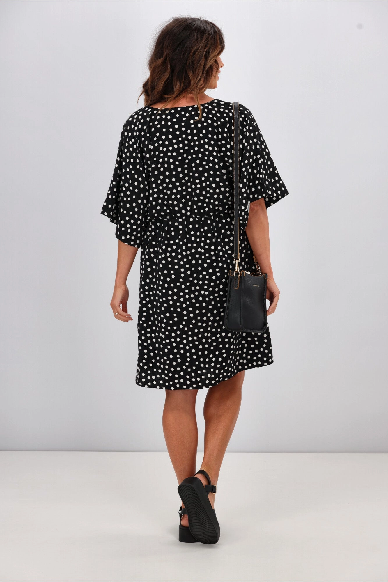 Gloss by Shine On Erin Kimono Sleeve Dress Black Polka Dot