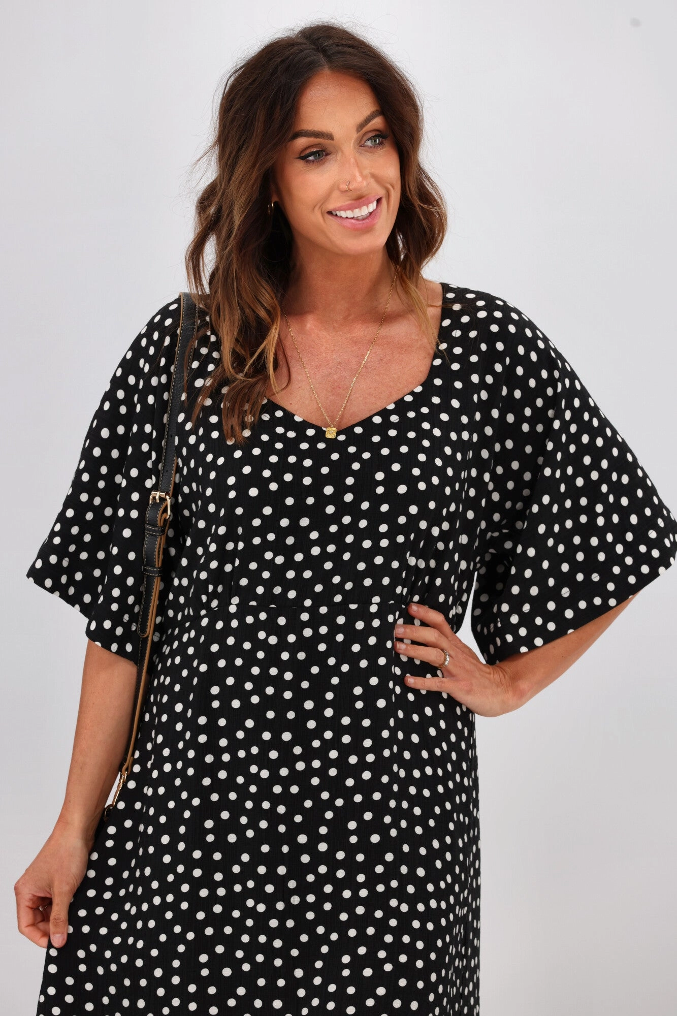 Gloss by Shine On Erin Kimono Sleeve Dress Black Polka Dot