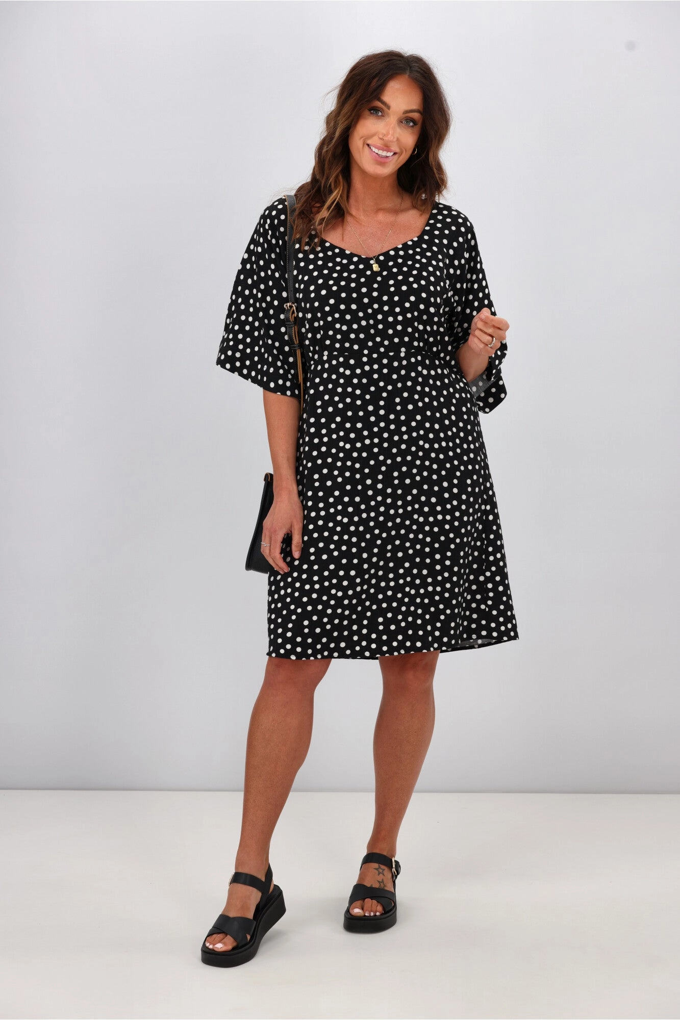Gloss by Shine On Erin Kimono Sleeve Dress Black Polka Dot