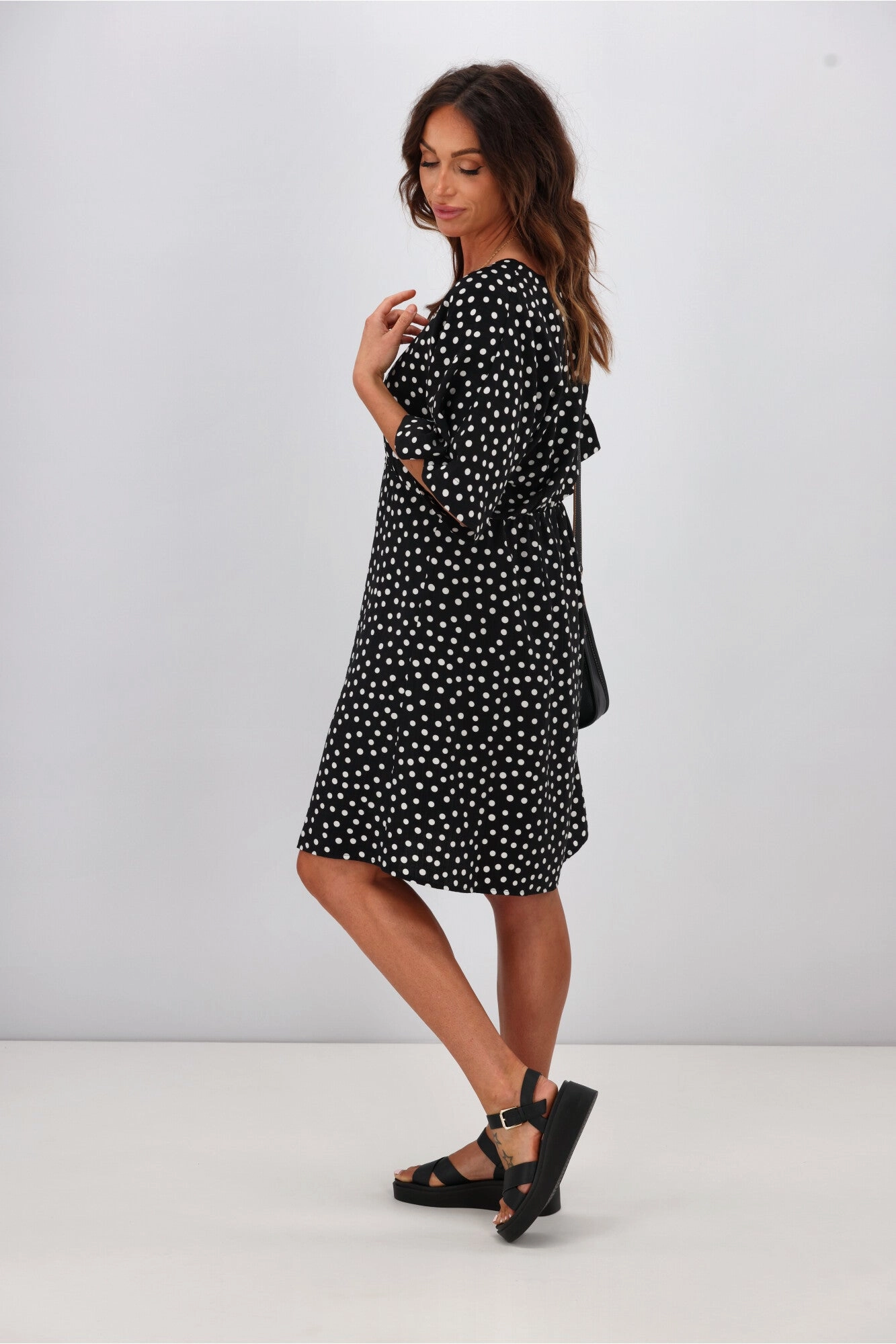 Gloss by Shine On Erin Kimono Sleeve Dress Black Polka Dot