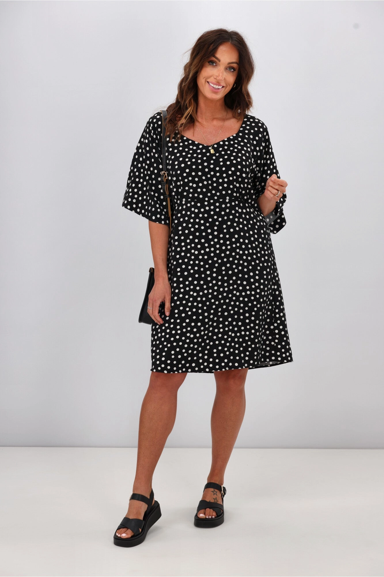 Gloss by Shine On Erin Kimono Sleeve Dress Black Polka Dot