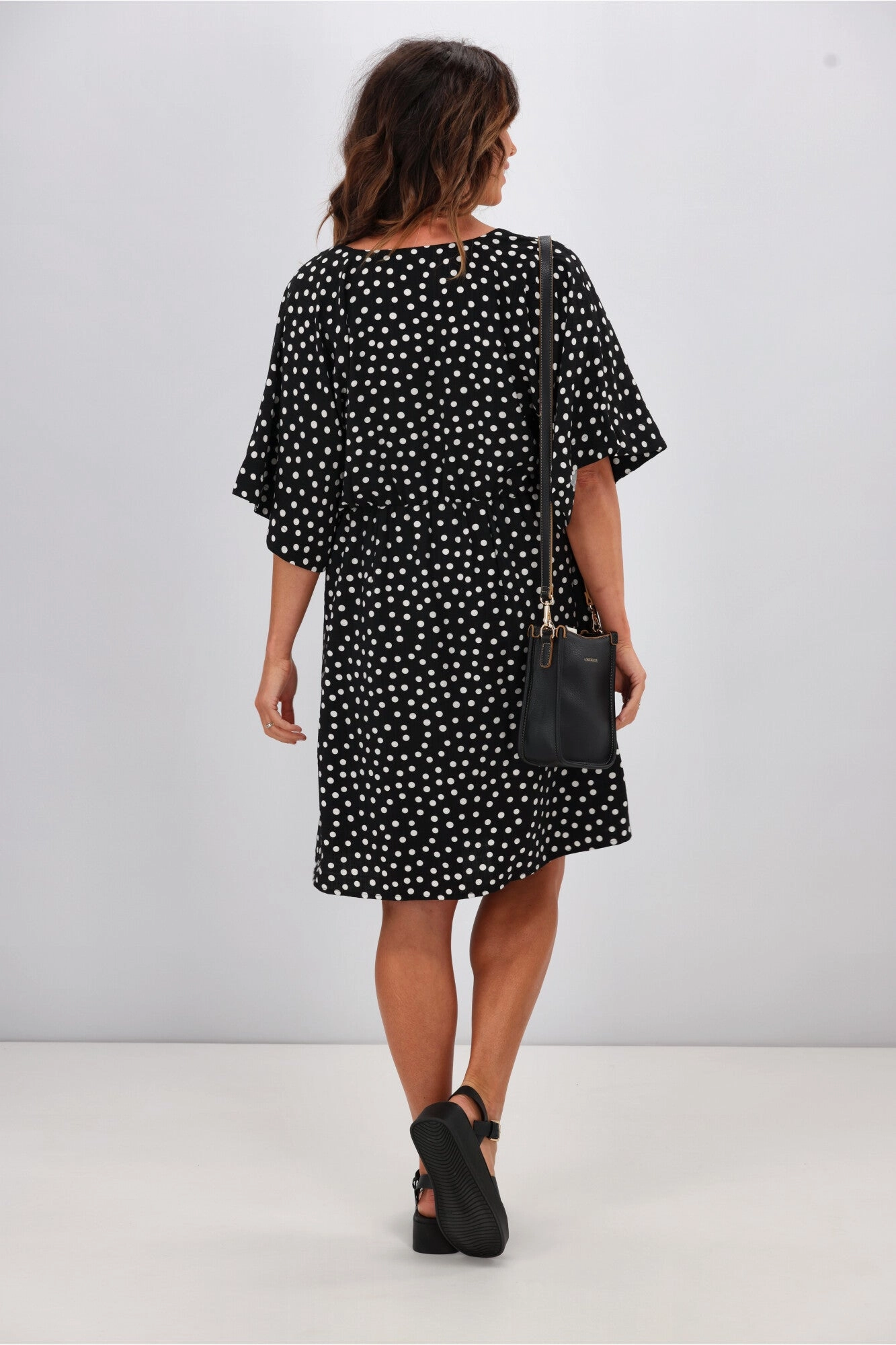 Gloss by Shine On Erin Kimono Sleeve Dress Black Polka Dot