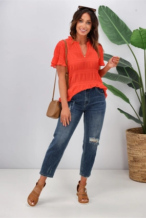 Gloss by Shine On Ontario Pleated Top Coral