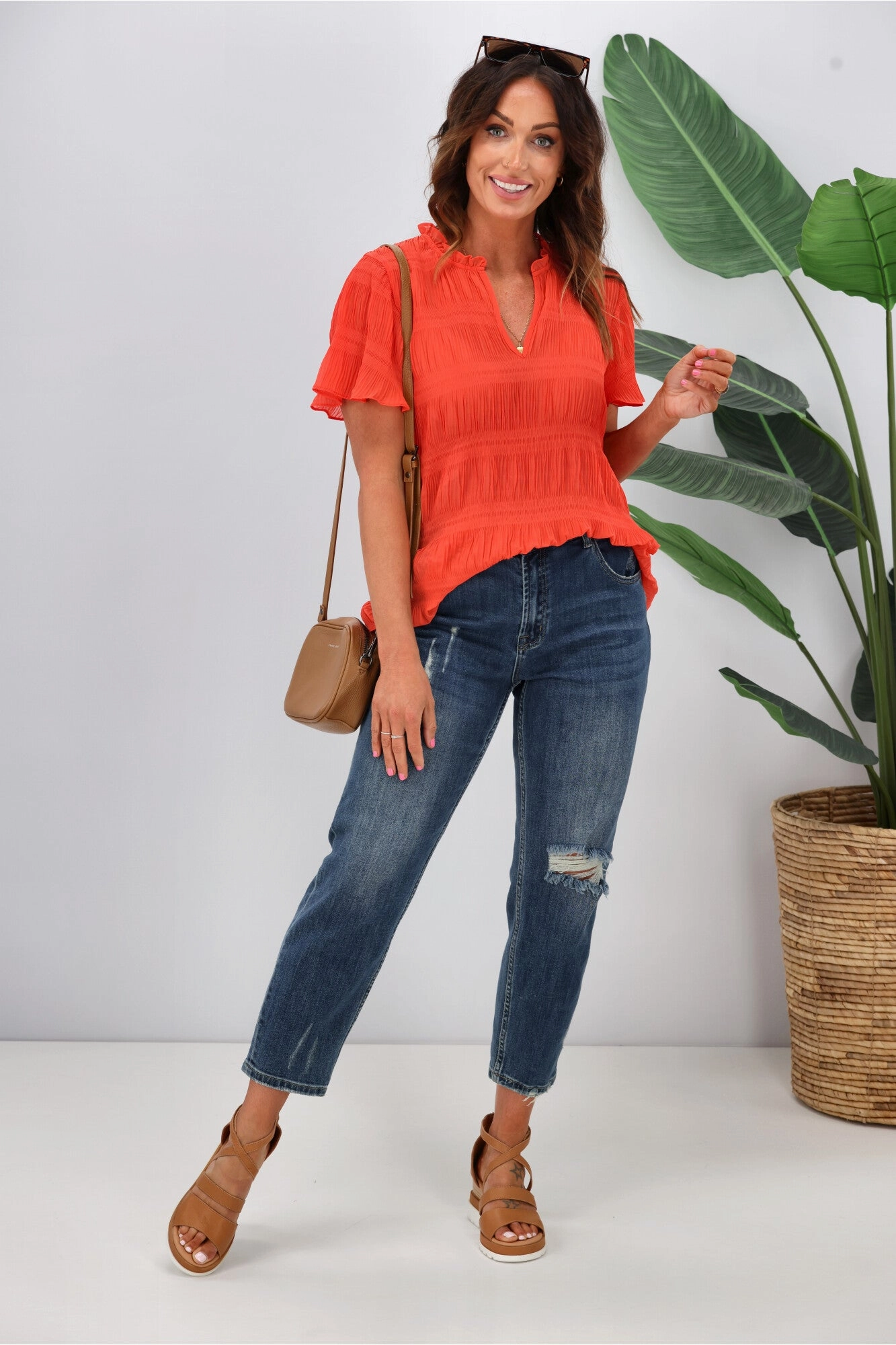 Gloss by Shine On Ontario Pleated Top Coral