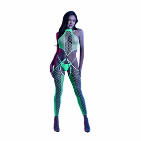 Glow High Voltage High Neck Bodystocking & G-String