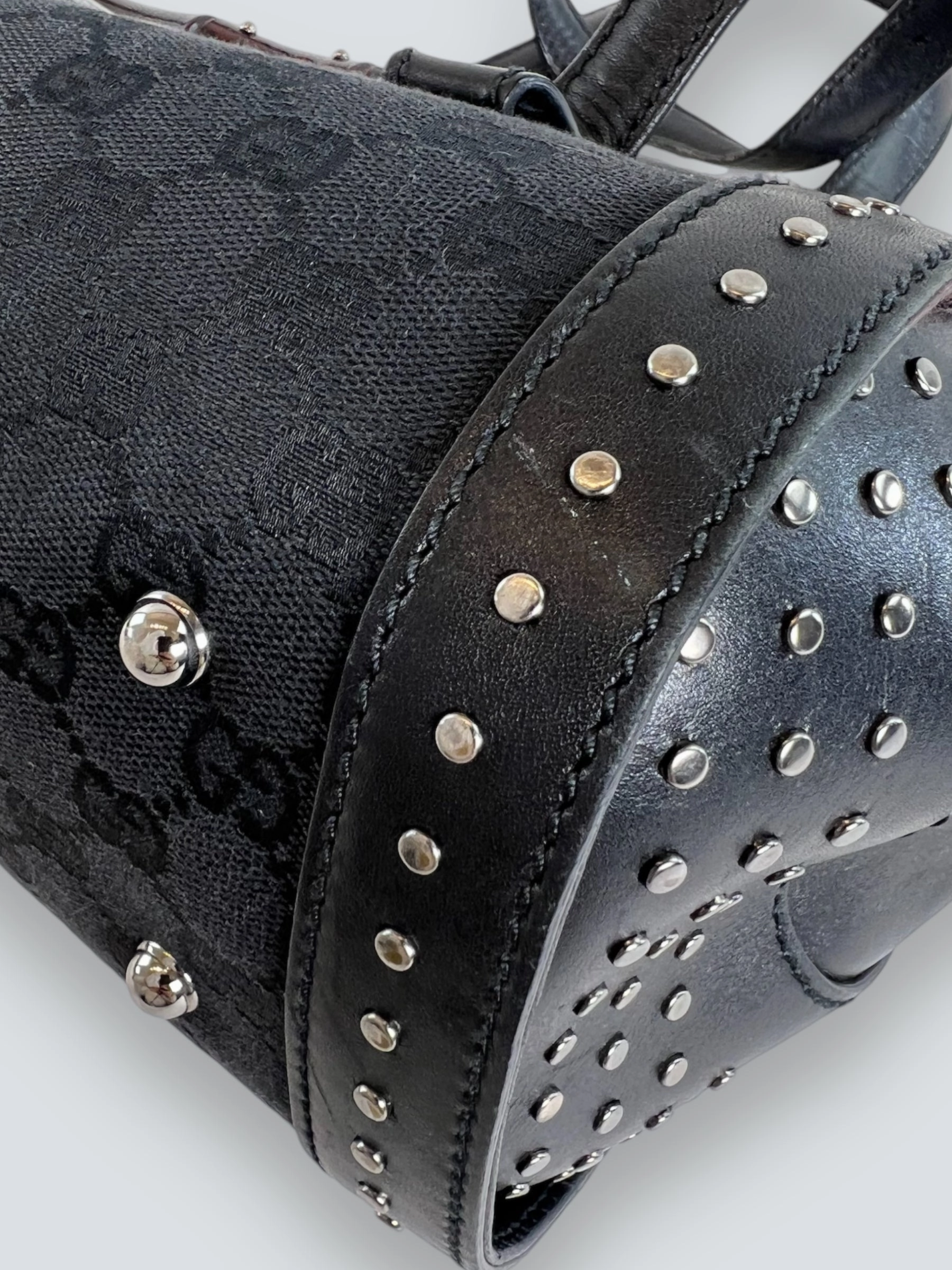 Gucci Black Limited Edition Monogram Canvas & Leather With Bamboo Detail Shoulder Bag