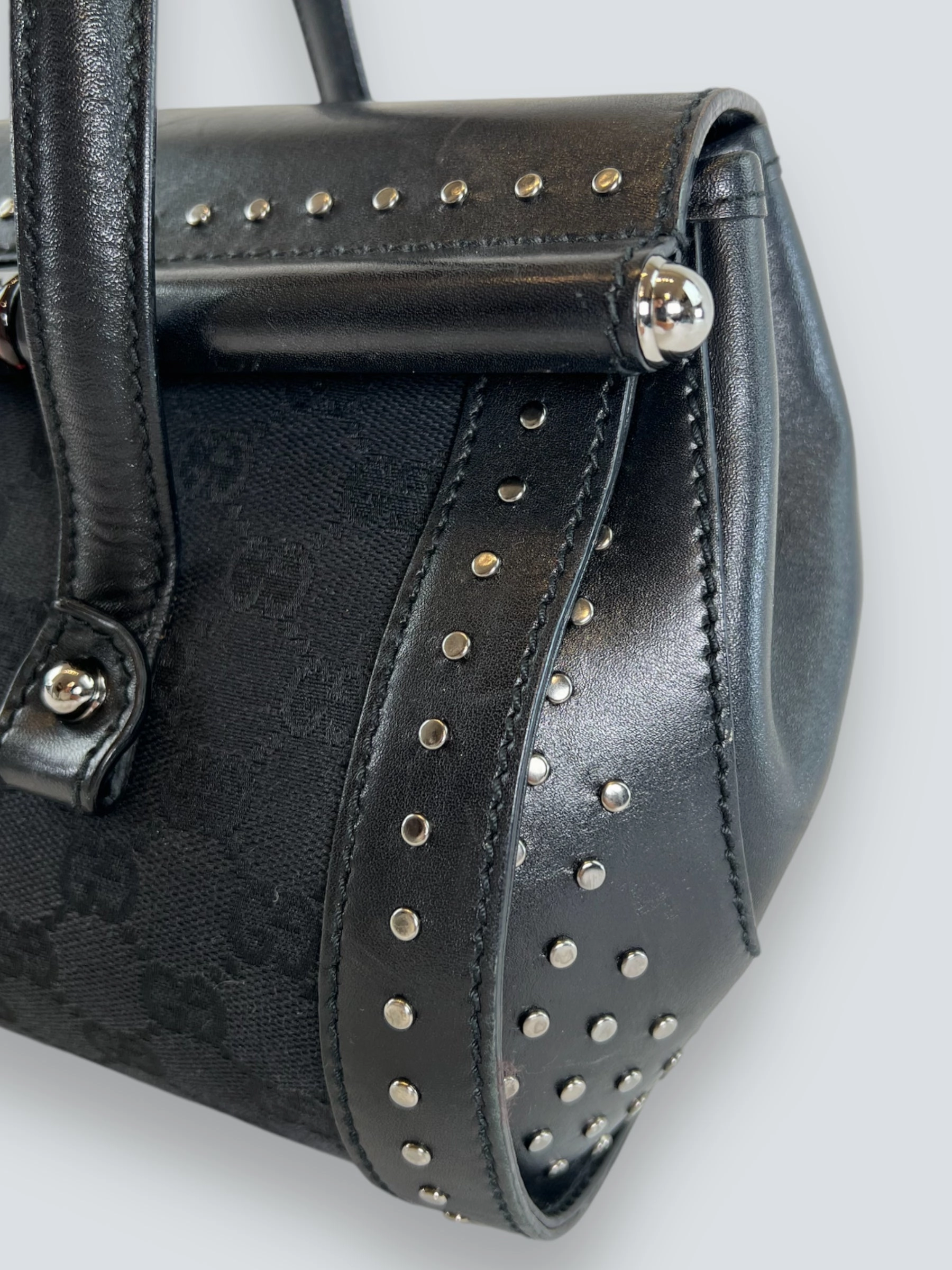 Gucci Black Limited Edition Monogram Canvas & Leather With Bamboo Detail Shoulder Bag