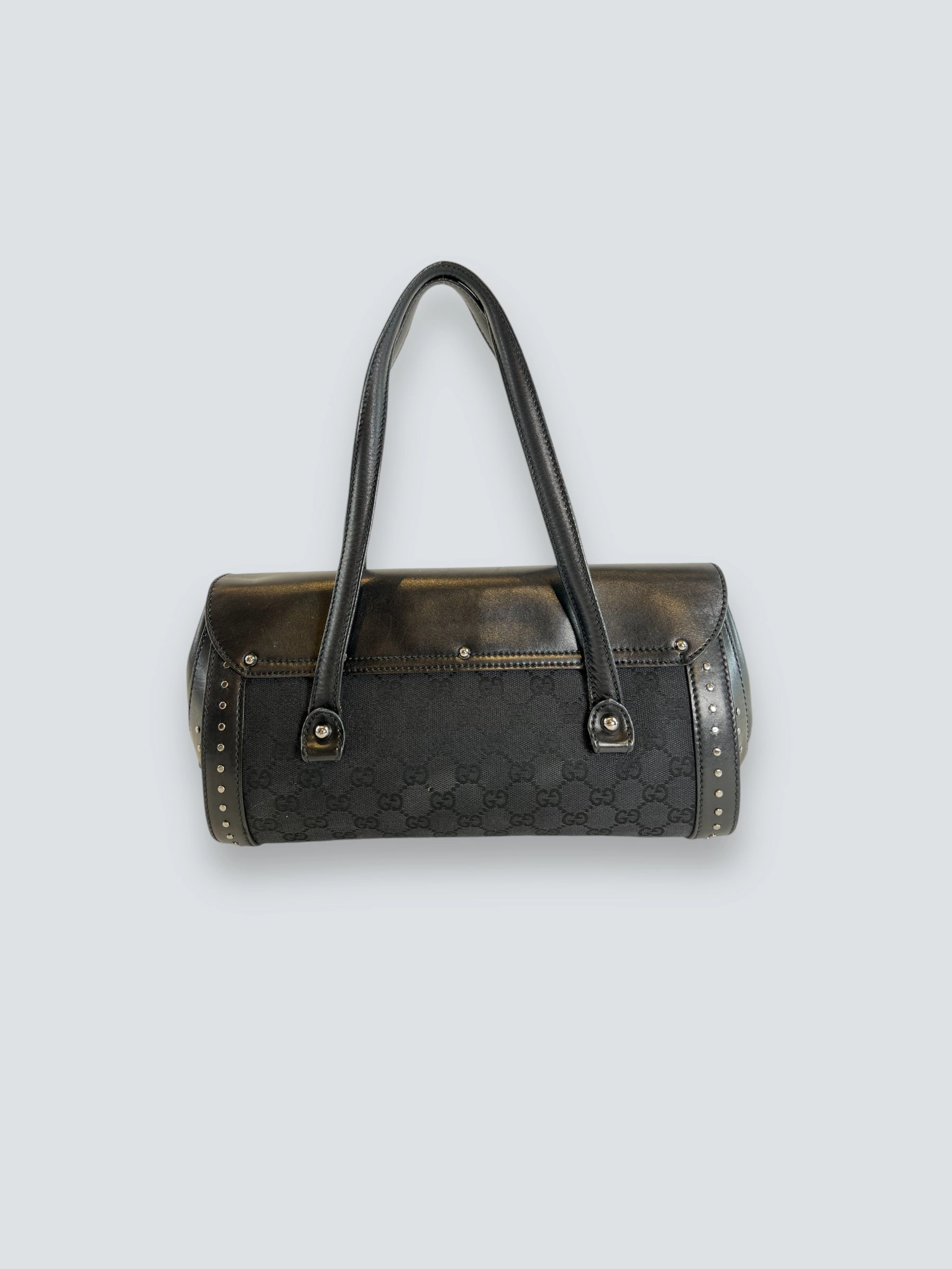 Gucci Black Limited Edition Monogram Canvas & Leather With Bamboo Detail Shoulder Bag