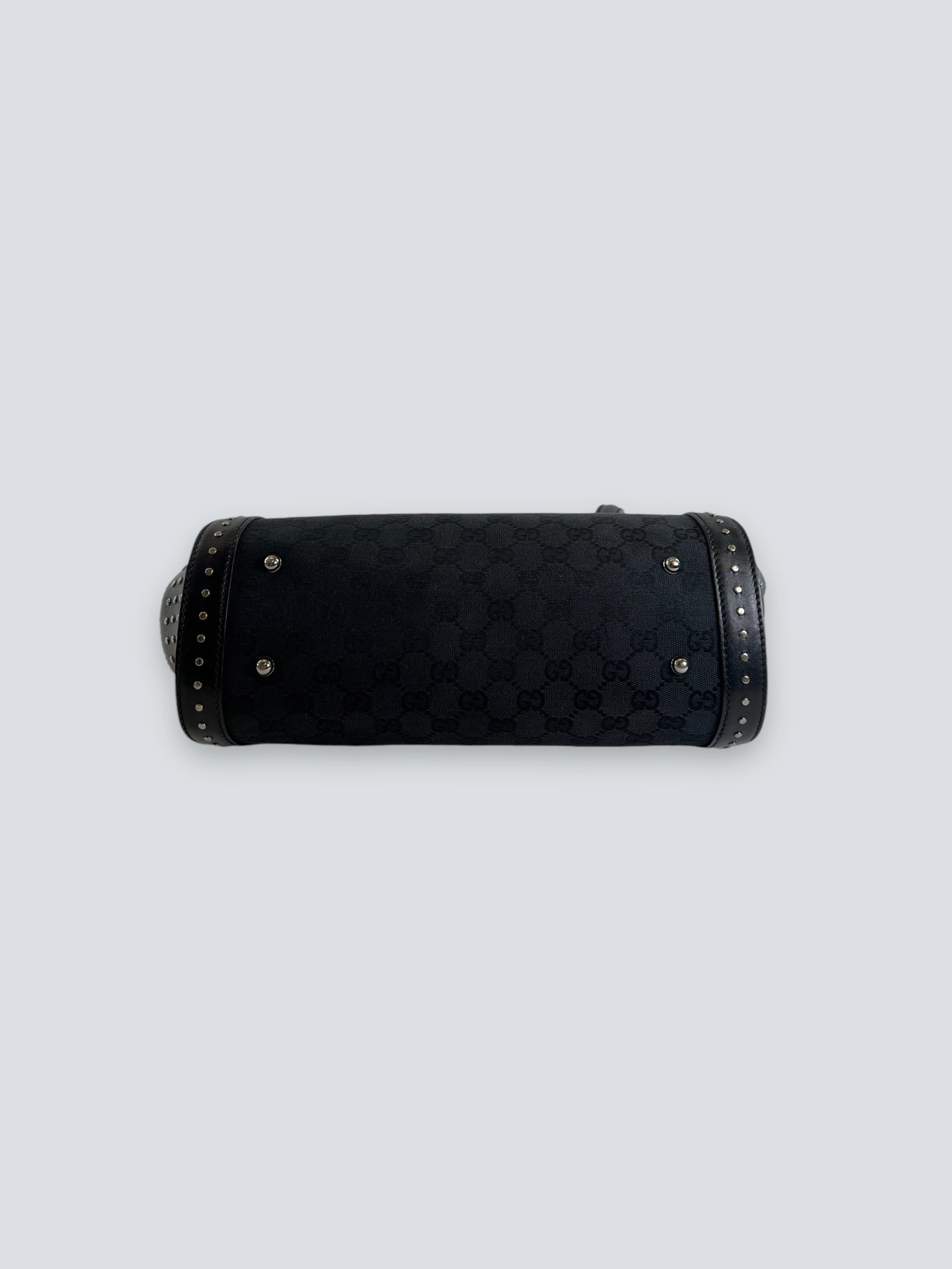 Gucci Black Limited Edition Monogram Canvas & Leather With Bamboo Detail Shoulder Bag