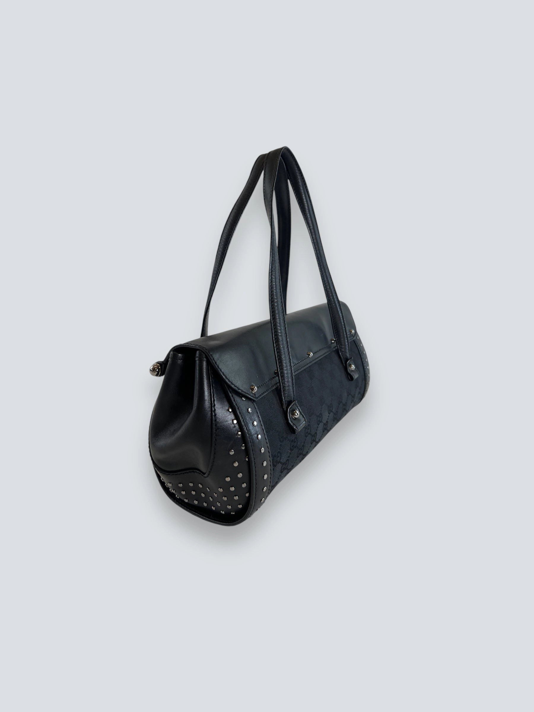 Gucci Black Limited Edition Monogram Canvas & Leather With Bamboo Detail Shoulder Bag