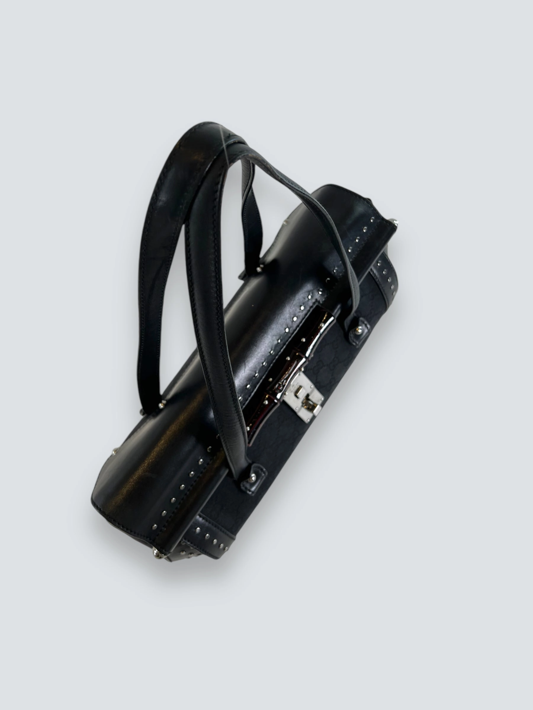 Gucci Black Limited Edition Monogram Canvas & Leather With Bamboo Detail Shoulder Bag