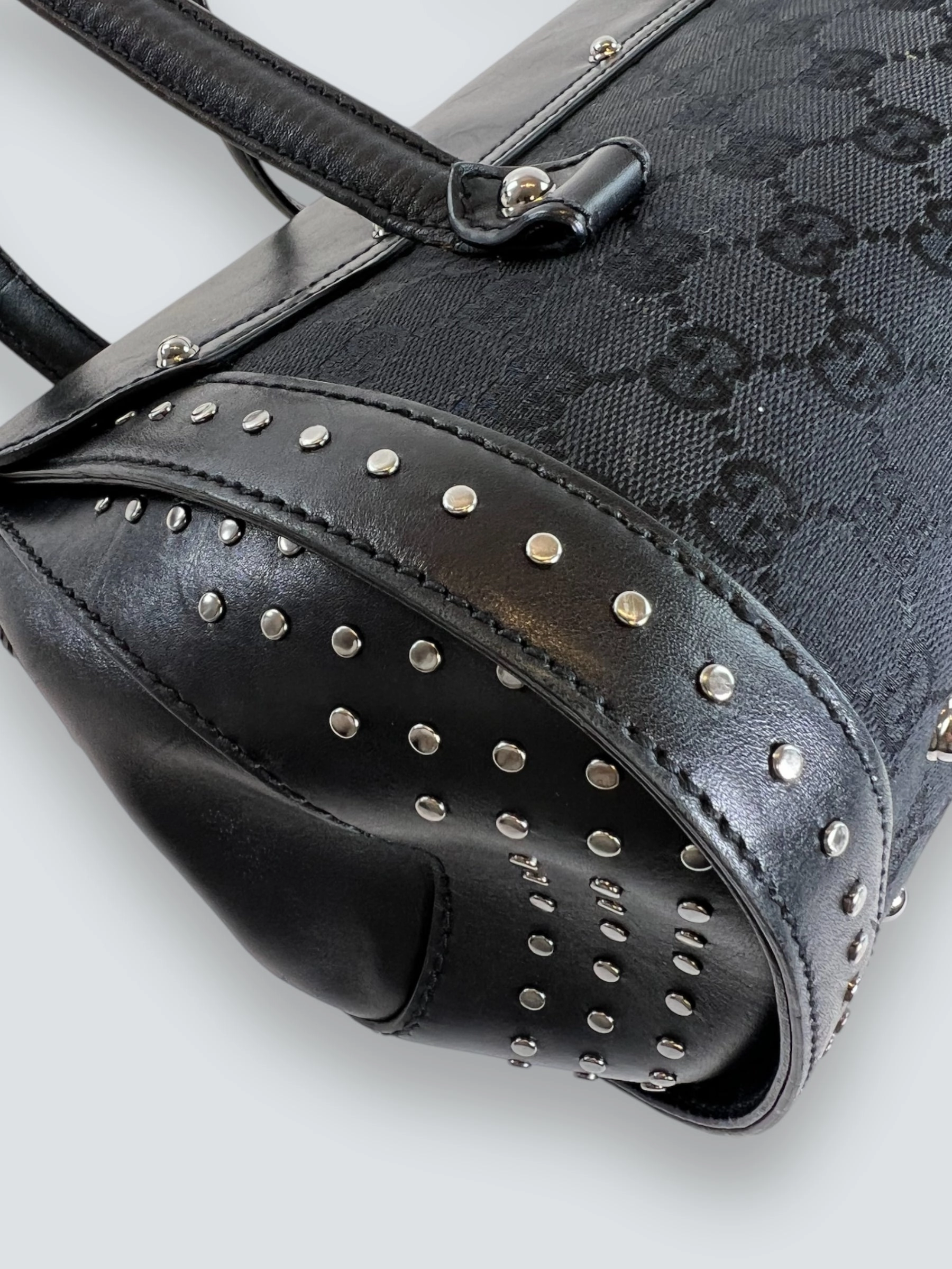 Gucci Black Limited Edition Monogram Canvas & Leather With Bamboo Detail Shoulder Bag